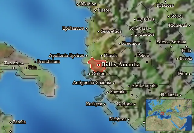Map of Byllionia-Amantia and its neighbours