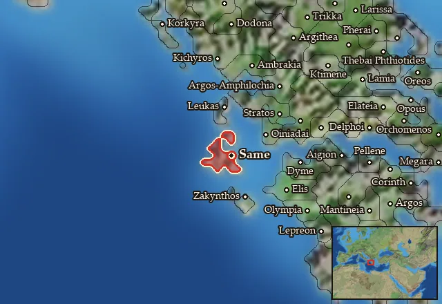 Map of Kephallenia and its neighbours