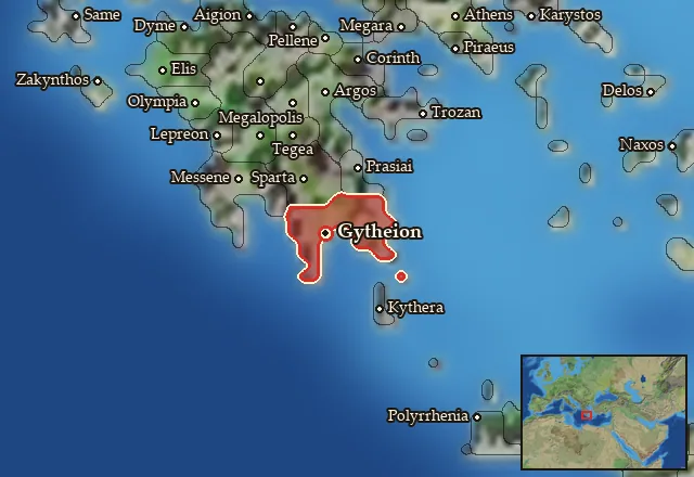 Map of Lakonikos Kolpos and its neighbours