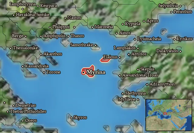 Map of Lemnos and its neighbours