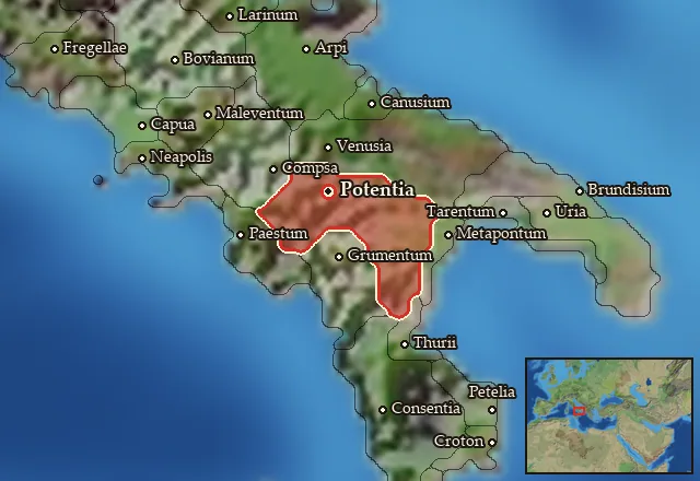 Map of Lucania Vetus and its neighbours
