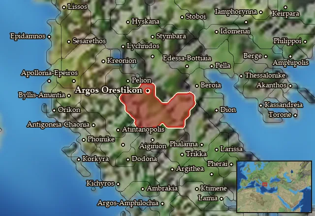 Map of Orestis-Elimeia and its neighbours