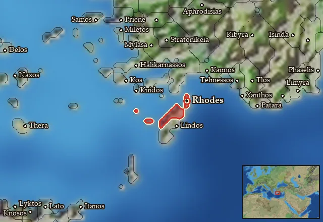 Map of Rhodos and its neighbours