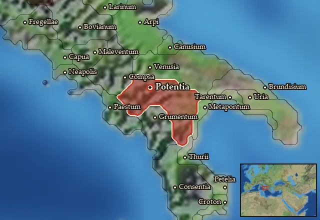 Map of Lucania Vetus and its neighbours