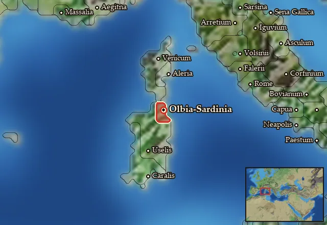 Map of Olbiana-Sardinia and its neighbours