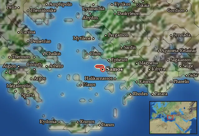 Map of Samos and its neighbours